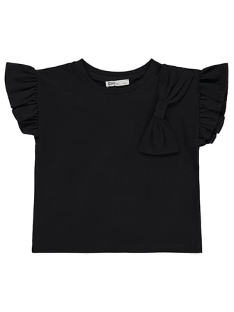 Civil Girls Volanlı Kurdaleli 2-5 Yaş Tişört - Siyah