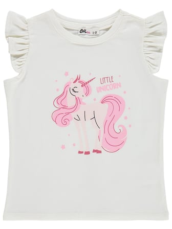 Civil Girls Unicorn Baskılı 2-5 Yaş Tişört - Ekru