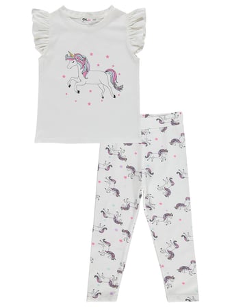 Civil Girls Unicorn Baskılı  2-5 Yaş Takım - Ekru