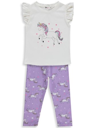 Civil Girls Unicorn Baskılı  2-5 Yaş Takım - Lila