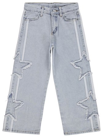Civil Girls Şeritli Yıldız Nakışlı 10-13 Yaş Pantolon Kot - Mavi
