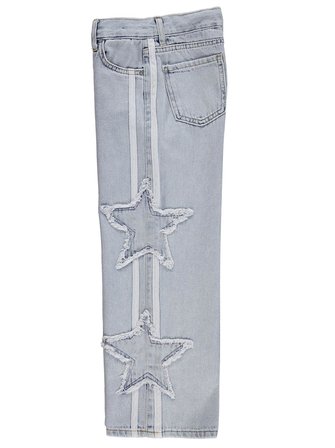 Civil Girls Şeritli Yıldız Nakışlı 10-13 Yaş Pantolon Kot - Mavi
