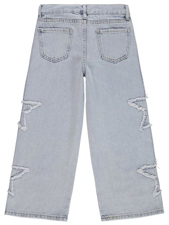 Civil Girls Şeritli Yıldız Nakışlı 10-13 Yaş Pantolon Kot - Mavi
