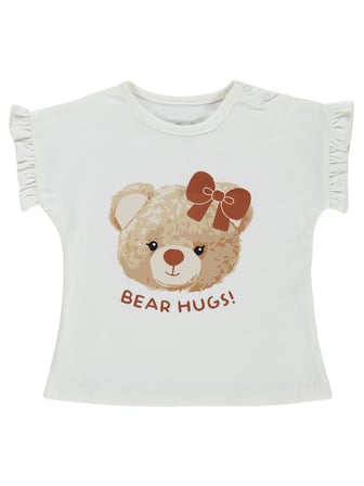 Civil Baby Bear Hugs Baskılı Fırfırlı 6-18 Ay Tişört  - Ekru