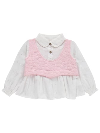 Obelia Kız Çocuk Süveterli Gömlek Pantolon Paçası Lastikli 2-5 Yaş Takım - Pembe