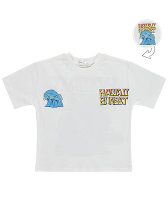Civil Boys Hawaii Sunset Baskılı 10-13 Yaş Tişört - Kırık Beyaz