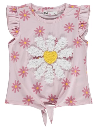 Civil Girls Papatya Desenli 2-5 Yaş Tişört - Pudra