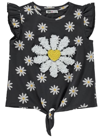 Civil Girls Papatya Desenli 6-9 Yaş Tişört - Gri