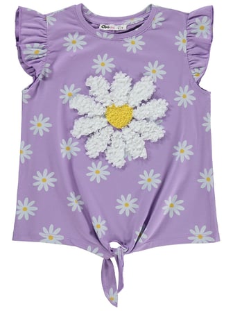 Civil Girls Papatya Desenli 6-9 Yaş Tişört - Lila