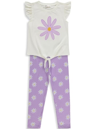 Civil Girls Papatya Desenli 6-9 Yaş Takım - Lila