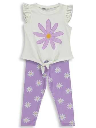Civil Girls Papatya Desenli 2-5 Yaş Takım - Lila