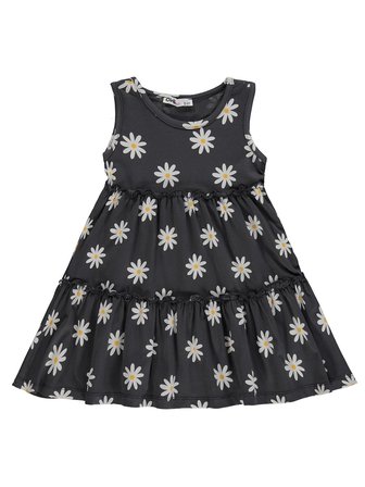 Civil Girls Papatya Desenli 2-5 Yaş Elbise - Gri