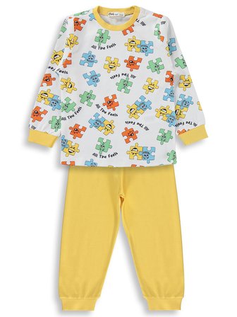 Civil Boys Yapboz Baskılı 2-5 Yaş Pijama Takımı - Sarı