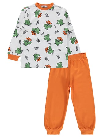 Civil Boys Kaktüs Baskılı 2-5 Yaş Pijama Takımı - Turuncu