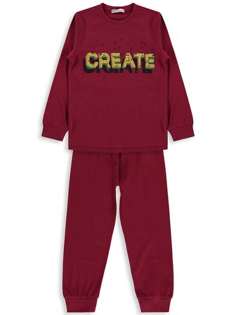 Civil Boys Create Baskılı 6-9 Yaş Pijama Takımı - Bordo