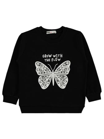 Civil Girls Kelebek Baskılı 2-5 Yaş Sweatshirt  - Siyah