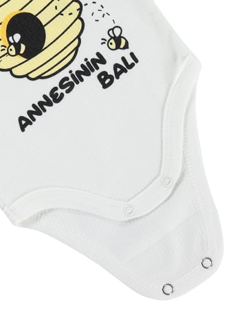 Civil Baby Arı Baskılı Annesinin Balı 0-3 Yaş Çıtçıtlı Badi - Ekru