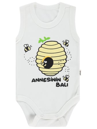 Civil Baby Arı Baskılı Annesinin Balı 0-3 Yaş Çıtçıtlı Badi - Ekru