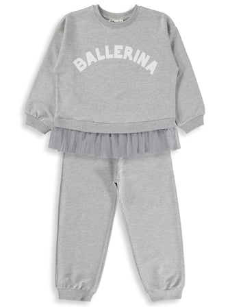 Civil Kız Çocuk Ballerina Baskılı Eşofman Takımı | 2 İp - 2 İp | Okul Kreş ve Günlük Kullanım - Gri