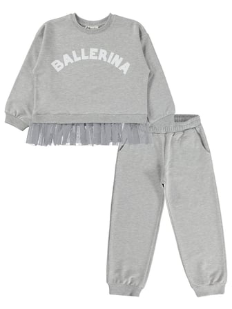 Civil Kız Çocuk Ballerina Baskılı Eşofman Takımı | 2 İp - 2 İp | Okul Kreş ve Günlük Kullanım - Gri