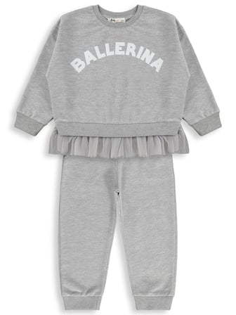 Civil Girls Ballerina Baskılı 2-5 Yaş Eşofman Takımı - Gri