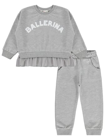 Civil Girls Ballerina Baskılı 2-5 Yaş Eşofman Takımı - Gri