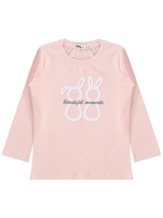 Civil Girls Tavşan Baskılı 2-5 Yaş Sweatshirt - Pudra