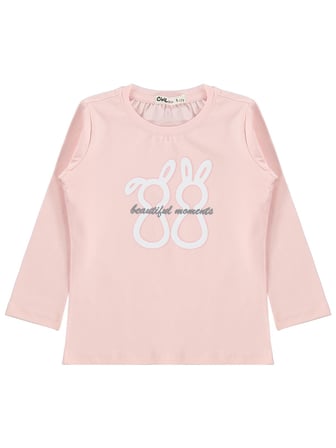 Civil Girls Tavşan Baskılı 6-9 Yaş Sweatshirt - Pudra