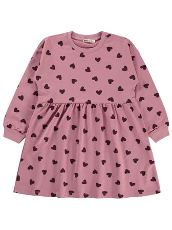 Civil Girls Kalp Desenli 6-9 Yaş Elbise - Pembe