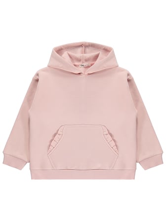 Civil Kız Çocuk Kanguru Cepli Fırfırlı Sweatshirt | 3 İp Uzun Kol | Okul Kreş ve Günlük Kullanım - Pembe