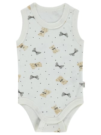 Civil Baby Fiyonklu Ayıcık Empirme 1-36 Ay Çıtçıtlı Badi - Ekru