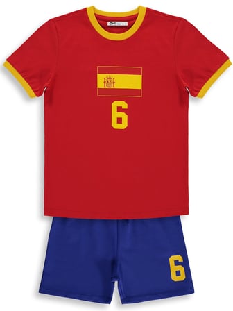 Civil Boys Spain Baskılı 2'li 6-9 Yaş Takım - Pamuk Forma - Kırmızı