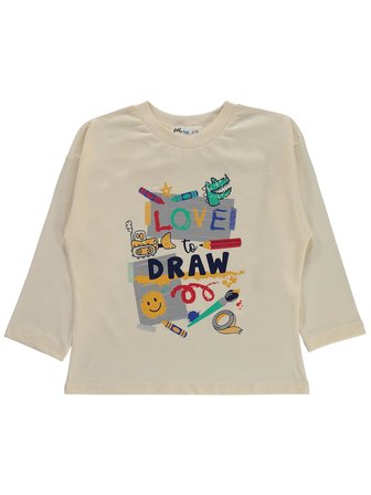 Civil Boys Love To Draw Baskılı 2-5 Yaş Sweatshirt Km - Ekru