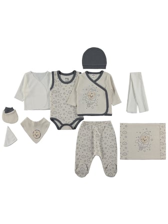 Civil Baby Roketli Ayı Baskılı  Zıbın Setleri - Ekru