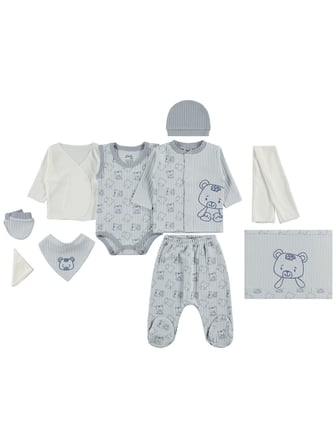 Civil Baby Ayı Baskılı  Zıbın Setleri - Mavi