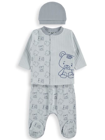 Civil Baby Ayı Baskılı  Zıbın Setleri - Mavi