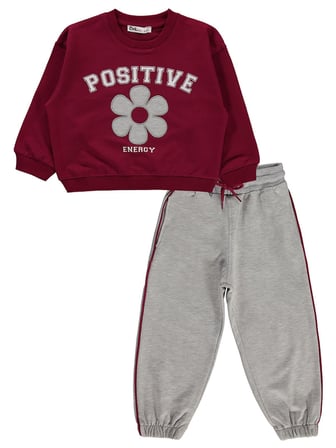 Civil Girls Çiçek Aplikeli 2-5 Yaş Eşofman Takımı - Bordo