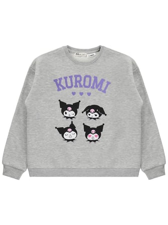 Kuromi Sweatshirt | 3 İp Uzun Kol Bisiklet Yaka Baskılı | Okul Kreş ve Günlük Kullanım - Gri