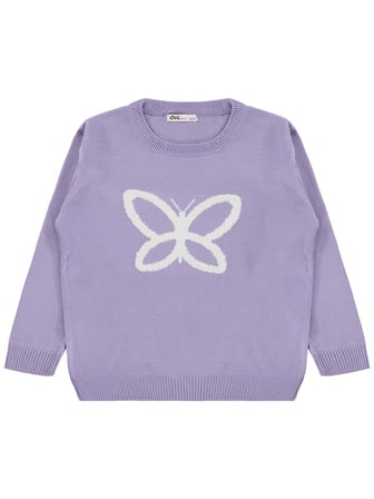 Civil Girls Kelebek Desenli 6-9 Yaş Kazak  - Lila
