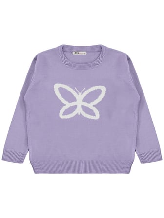 Civil Girls Kelebek Desenli 2-5 Yaş Kazak  - Lila
