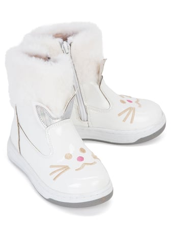 Civil Boots Kedi Nakışlı Rugan 26- Bot - Beyaz