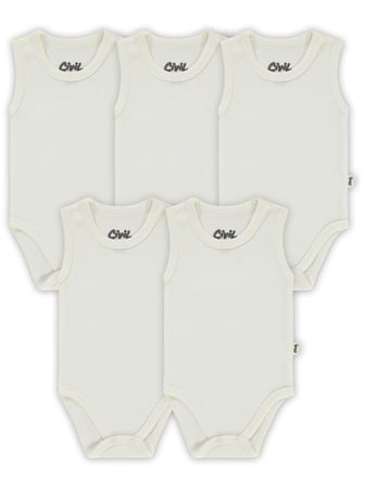 Civil Baby 5 li Düz Basic Sıfır Kol1-3 Yaş Çıtçıtlı Badi - Beyaz