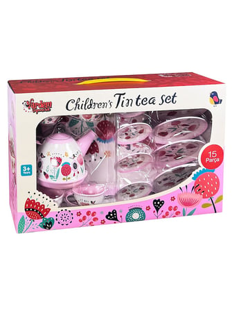 Vardem 15 Parça Çiçek Desenli Metal Çay Seti - Pembe
