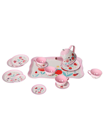 Vardem 15 Parça Çiçek Desenli Metal Çay Seti - Pembe