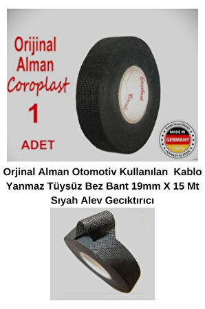 Alman Otomotiv Kullanılan Kablo Yanmaz Tüylü Bez Bant 19mm X 15 Mt Sıyah Alev Gecıktırıcı