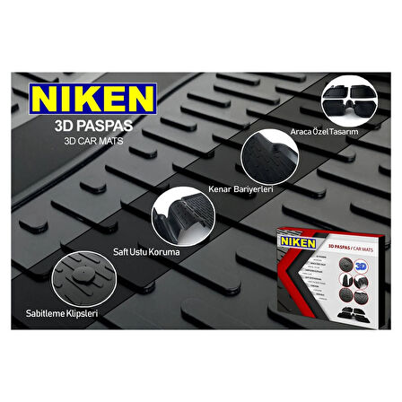 Mega Oto Market Niken 3D Kaliteli TPE Oto Paspas Siyah Renk Skoda Octavia II 2004-2008 ile uyumlu