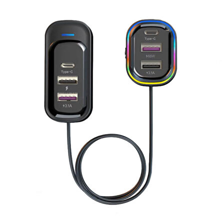 FR-424 36W PD Hızlı Şarj Destekli Çoklu USB & Type-C Çıkışlı Araç Şarj Cihazı - RGB Aydınlatmalı