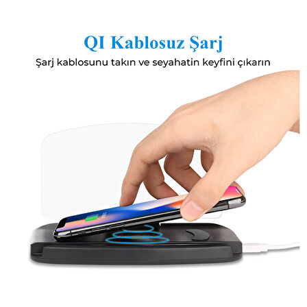 FR-425 Qi Kablosuz Şarjlı HUD Telefon Tutucu Navigasyon Araç Ekranı Yansıtmalı ve Şarj Standı