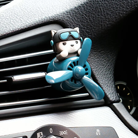 Pervaneli Turkuaz Klima Süsü Oto Koku Klipsi Pilot Gri Kedi Araba Hava Ferahlatıcı Maskot