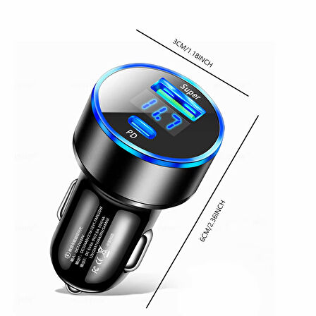 Siyah Araç İçi USB 3.0 Type C 20W Soketli Çakmaklık Güç Adaptörü Tüm Cihazlar 12V-24V